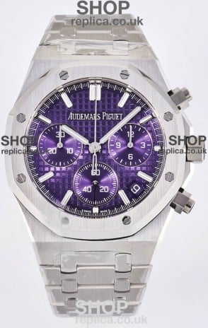 Royal Oak Chrono 26240 Purple Dial FREE SPRUNG MVMNT Steel Caing Super Clone Watch 