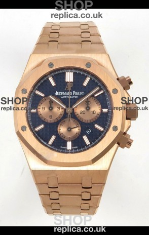 Royal Oak Chrono 26331 Rose Gold Blue Dial Super Clone Watch 
