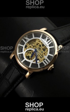 Cartier Ronde de Japanese Replica Watch in Skeleton Yellow Gold Dial