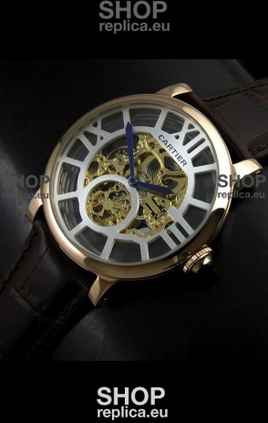 Cartier Ronde de Japanese Replica Watch in Skelton Gold Dial
