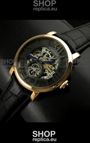 Cartier Ronde de Japanese Replica Watch in Skelton Black Dial