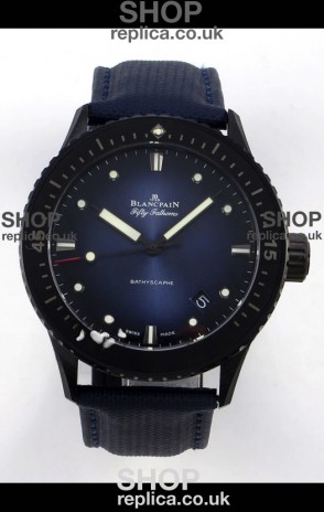 Blancpain Fifty Fathoms Ceramic Case Leather Strap Blue Dial Super Clone Watch 