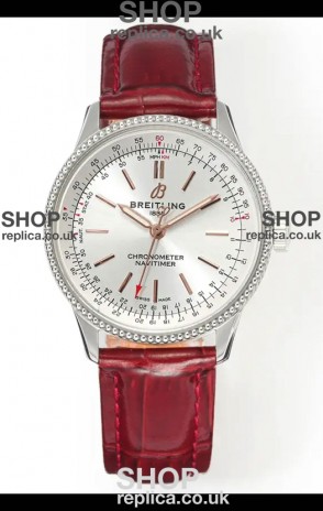 Navitimer Automatic 36 Steel Dial Red Strap Super Clone Watch 