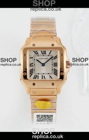 Cartier Santos Swiss Quartz 27MM Rose Gold Super Clone Watch 