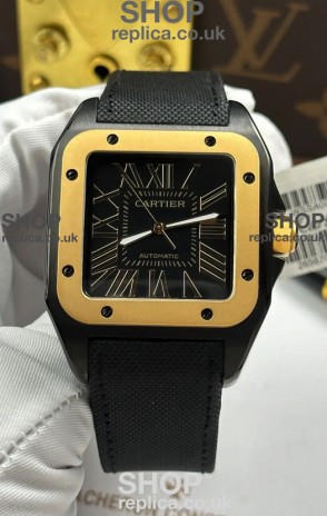 Santos De Cartier in Black Dial PVD MLF Coating Super Clone Watch