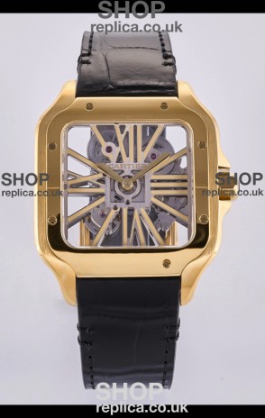 Santos De Cartier Super Clone Watch in Skeleton Dial Rose Yellow Case