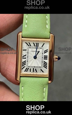 Cartier Tank Louis 22MM Swiss Quartz Gold Casing Green Strap Watch 