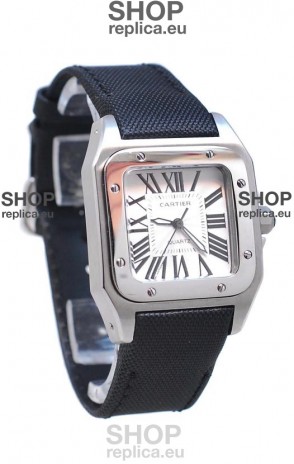 Cartier Santos 100 Japanese Ladies Replica Watch in Black Satin Strap