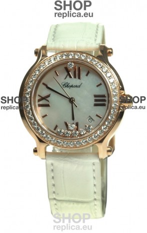 Chopard Happy Sport Swiss Ladies Swiss Replica Gold Watch in Diamond Bezel