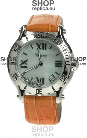 Chopard Happy Sport Diamonds Edition Replica Watch in White Pearl Dial