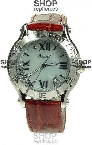 Chopard Happy Sport Diamonds Edition Replica Watch in Brown Strap