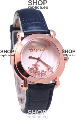 Chopard Happy Sport Star Shaped Diamonds Swiss Rose Gold Watch in White Dial