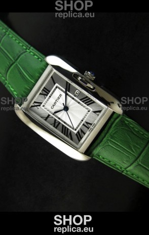 Cartier Tank Ladies Replica Watch in Steel Case/Green Strap