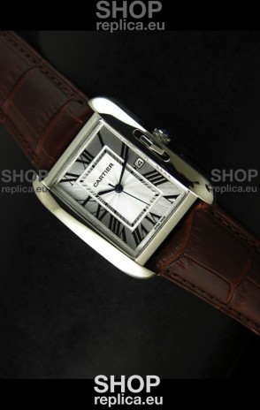 Cartier Tank Ladies Replica Watch in Steel Case/Brown Strap