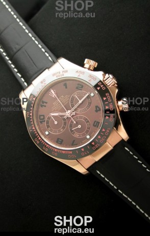 Rolex Oyster Daytona Cosmograph Swiss Replica Rose Gold Watch in Brown Dial