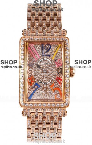 Franck Muller Long Island Color Dreams Rose Gold Diamonds Swiss Replica Watch 