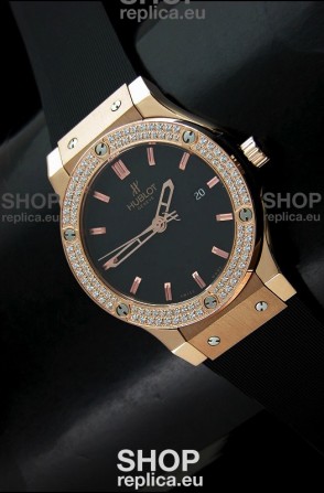 Hublot Fusion Bang Swiss Watch in Rose Gold Case Diamonds Bezel