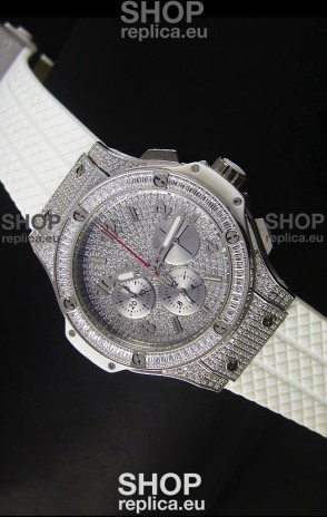 Hublot Big Bang Rose Stainless Steel Watch Quartz Movement in White Strap
