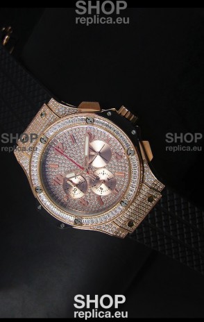 Hublot Big Bang Rose Gold Watch Quartz Movement in Black Strap
