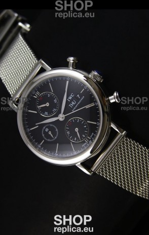 IWC Portofino Chronograph Swiss Watch in Mesh Strap Black Dial 