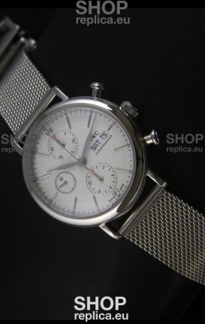 IWC Portofino Chronograph Swiss Watch in Mesh Strap White Dial 