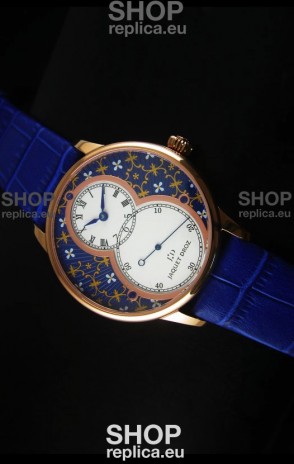 Jaquet Droz Grande Seconde Watch Rose Gold Blue Grand Feu paillonné-enameled Dial