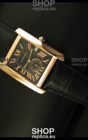 Cartier Tank Anglaise Japanese Replica Watch 34MM - Black Dial Pink Gold 