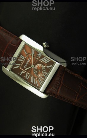 Cartier Tank Anglaise Japanese Replica Watch 34MM - Brown Dial Steel Case