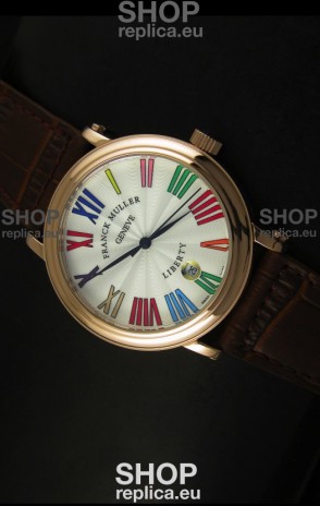 Franck Muller Master of Complications Liberty Japanese Replica Watch in Pink Gold Case