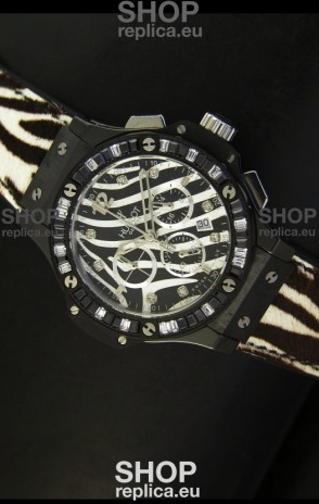 Hublot Big Bang White Zebra Bang Edition in Black PVD Case 34MM Watch