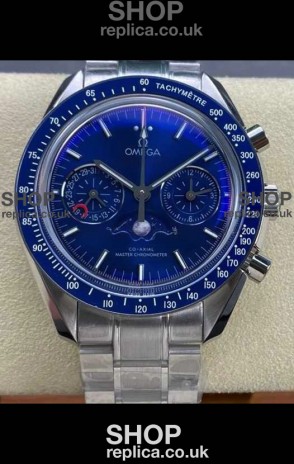 Omega Speedmaster Moonphase Blue Dial Steel Strap Super Clone Watch 