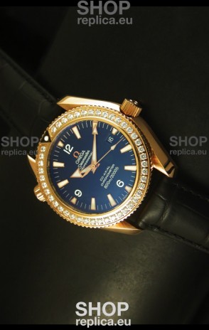 Omega Planet Ocean Rose Gold Plated Swiss Watch with Diamonds
