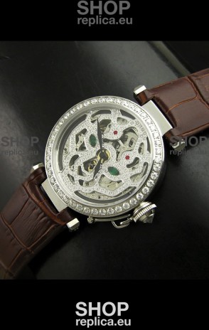 Cartier Pasha Ladies Replica Watch in Skelton Diamond Dial