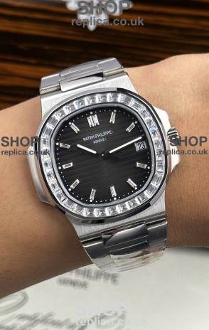 Patek Philippe Nautilus 5723 Black Dial White Sapphires Super Clone Watch 