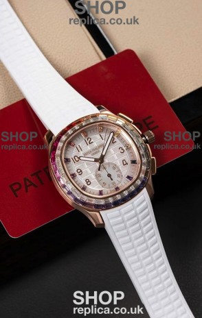 Patek Philippe Aquanaut 7968 Rose Gold White Strap Super Clone Watch 