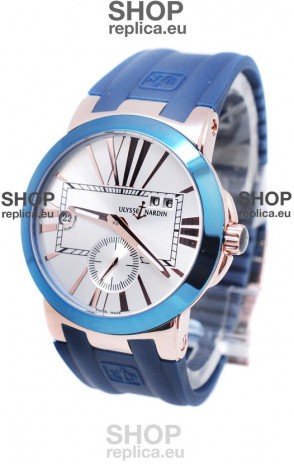Ulysse Nardin Executive Dual Time Japanese Replica Watch in Smooth Blue Bezel