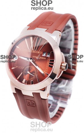 Ulysse Nardin Executive Dual Time Japanese Replica Rose Gold Watch in Brown Dial