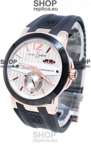 Ulysse Nardin Executive Dual Time Japanese Replica Rose Gold Watch in Black Bezel