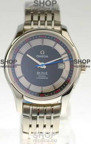 Omega Co Axial De Ville Hour Vision Swiss Replica Steel Watch in Black Dial