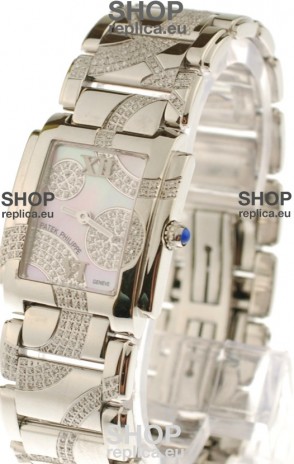 Patek Philippe Twenty Four Swiss Replica Steel Watch in Pink Pearl Dial 