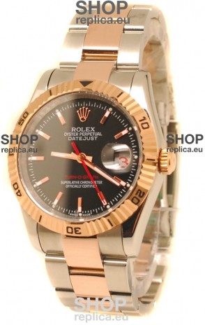 Rolex Datejust Turn O Graph Swiss Rose Gold Watch in Black Dial
