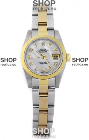 Rolex DateJust - Two Tone Ladies Swiss Replica Watch in White Mother of Pearl Dial