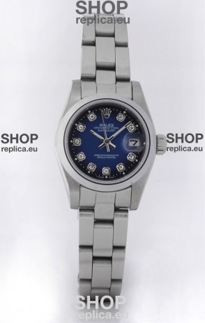 Rolex DateJust - Silver Lady's Swiss Replica Watch in Dark Blue Dial
