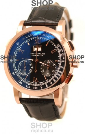A.Lange & Sohne Datograph Flyback Swiss Replica Rose Gold Watch in Black Dial
