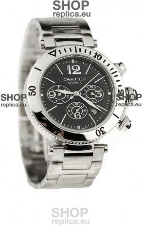 Cartier Pasha Seatimer Japanese Replica Watch in Black Dial