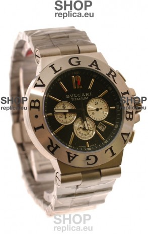 Bvlgari Diagono Mens Scuba japanese Replica Watch in Black Dial