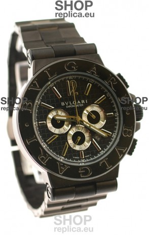 Bvlgari Diagono Mens Scuba japanese Replica PVD Watch in Black