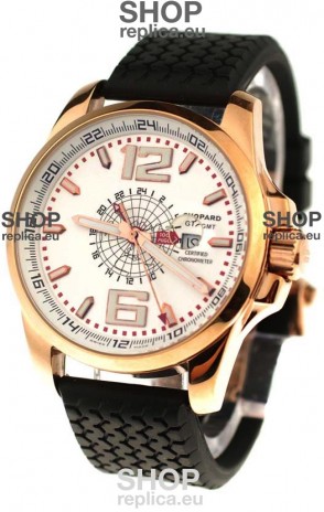 Chopard 1000 Miglia GT XL GMT Japanese Replica Gold Watch in White Dial