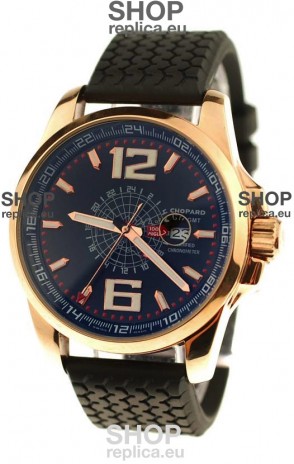 Chopard 1000 Miglia GT XL GMT Japanese Replica Gold Watch in Dark Blue Dial