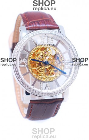Ronde De Cartier Skeleton Watch in Diamond Bezel